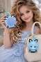 2 in 1 Cute Anime Cat Girl Child Hanging Comb Keychain Bag Accessory Ornament Blue