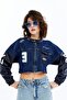Women's Oversize Crop Coat – Biker Style Denim & Leather Combination Street Style Casual Jacket