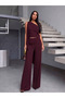 Burgundy One-Shoulder Detailed Two-Piece Set - 2 Different Ways to Wear Blouse & Wide-Leg Pants - 3