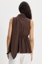 Women's Regular Cut Double Breasted Collar Halter Neck Detail Elastic Waist Sleeveless Brown Blouse Shirt - 8