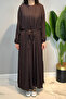 Lingerie Dress Front Closed Pleated Kaftan Cupra Dress Set 950 Brown - 4