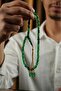 Silver Gold Design Capsule Model Green Moire Fire-I Crimped Amber Prayer Beads - 3