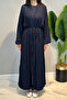 Lingerie Dress Front Closed Pleated Kaftan Cupra Dress Set 950 Navy Blue - 2