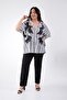 Women's Plus Size Printed-Embroidered Viscose Shirt Black-White - 4