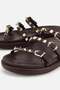 Women's Brown Gold Buckled Strips Thick Sole Slipper - 3