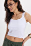 Women's Slim Fit Lycra White Crop Tank Top - 6