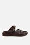 Women's brown cross strap buckle detailed flat slippers