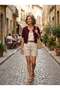 Lou Retro Openwork Short Cardigan Women's Burgundy - 3