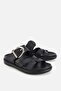 Women's Black Buckled Cross-Strapped Thick Sole Slipper - 2