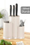 Countertop Knife Holder with Compartments - Spoon Ladle Knife Stand Kitchen Organizer Beige