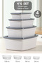 Set of 4 Rectangular Storage Containers - Microwave Safe Food Containers 1.25L 0.75L 0.5L 0.25L Gray