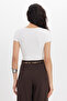 Women's Slim Fit Cotton V-Neck Short Sleeve Ecru Blouse - 7