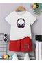 Headphones Visual Printed T-Shirt Shorts Summer Children's Set