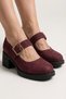Genuine Leather Burgundy Nubuck Heeled Mary Jane Women's Shoes with Buckle and Strap Mid-Heel Classic Heels