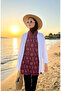 Anchor Patterned Half Zipper 4-Piece Set Hijab Swimsuit 2607-02 Claret Red - 3