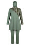 Asymmetrical Amazon Patterned Zipper Detailed 4-Piece Hijab Swimsuit 2608-01 Khaki - 5