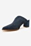 Toen Denim Blue Suede Genuine Leather Women's Thick Heeled Slippers - 6