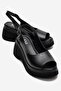 Laure Black Genuine Leather Women's Wedge Sandals
