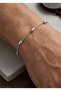 Men's Silver Color Steel Bead Detail Thin Chain Modern Design Bracelet
