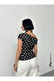 Polka Dot Boat Neck Women's Blouse White Black Stylish Draped Top - 7
