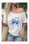 Women's Boat Neck Simple Joy Printed Oversize 100% Cotton T-Shirt
