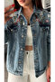 Blue Stone-Embroidered Denim Jacket - 3