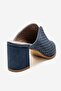 Toen Denim Blue Suede Genuine Leather Women's Thick Heeled Slippers - 5