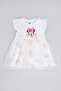 Minnie Mouse Print Fit & Flare Dress with Crew Neck and Flutter Sleeves