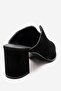 Toen Black Suede Genuine Leather Women's Thick Heeled Slippers - 5