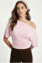 Women's Germa Asymmetrical Shoulder Detail Pink Blouse