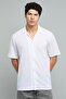 Textured Shirt with Revere Collar and Short Sleeves