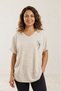 Women's Cream Oversize V-Neck Short Sleeve Linen Blend Pajama Set Floral - 7