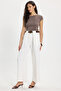Women's relaxed fit pleated ecru pants with double pockets and belt