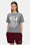 Avalon Dark Gray Crew Neck Printed 100% Cotton Loose Fit Women's Tshirt