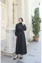 Ruffle Detailed Belted Terry Cotton Dress Black Hnt0313 - 4
