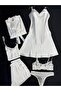 5-Piece Satin Dressing Gown Nightgown Pajamas Underwear Set Dowry Set - 2