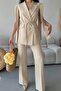 Women's Belted Blazer Vest Pants Two-Piece Suit - 4