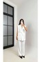 Women's Top and Bottom Double Suit Shoulder Detailed Belted Vest Pants Suit - 3