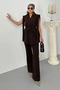 Women's Belted Blazer Vest Pants Two-Piece Suit - 2