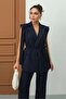 Women's Belted Blazer Vest Pants Two-Piece Suit