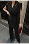 Women's Top and Bottom Double Suit Shoulder Detailed Belted Vest Pants Suit - 4