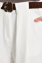 Women's relaxed fit pleated ecru pants with double pockets and belt - 5