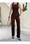 Women's Brown Back Tie Detailed Top and Bottom Set - 4