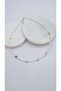 Gold Ezme Plate White Bead Necklace