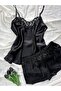 Plus Size Lace Detailed Satin Strap Shorts Pajama Set