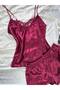 Plus Size Lace Detailed Satin Strap Shorts Pajama Set - 3