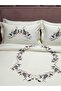 Cotton Satin Double Tulip Embroidered Cream Color Double Duvet Cover Set - 3