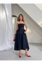 Premium Strapless Belt Detailed Midi Length Flared Dress Stylish Women's Design