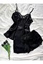 Plus Size Lace Detailed Satin Strap Shorts Pajama Set - 4