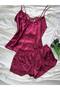 Plus Size Lace Detailed Satin Strap Shorts Pajama Set - 5